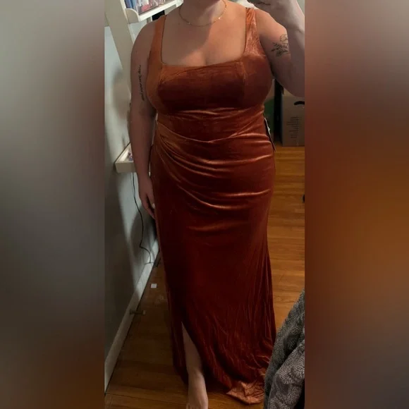 Azazie Velvet Maxi Dress in Orange - Picture 2 of 2
